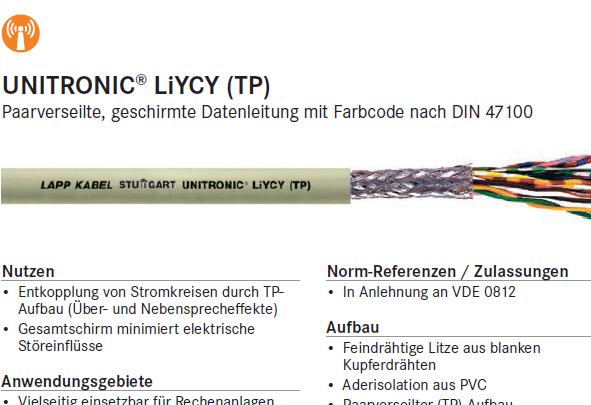 供应UNITRONIC LiYCY TP LAPPKABEL数据传输电缆