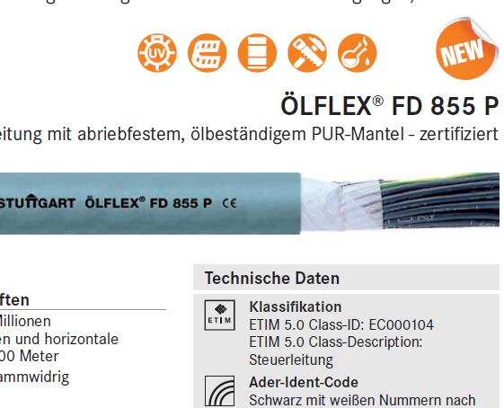 LAPPKABEL OLFLEX FD 855 P拖链电缆